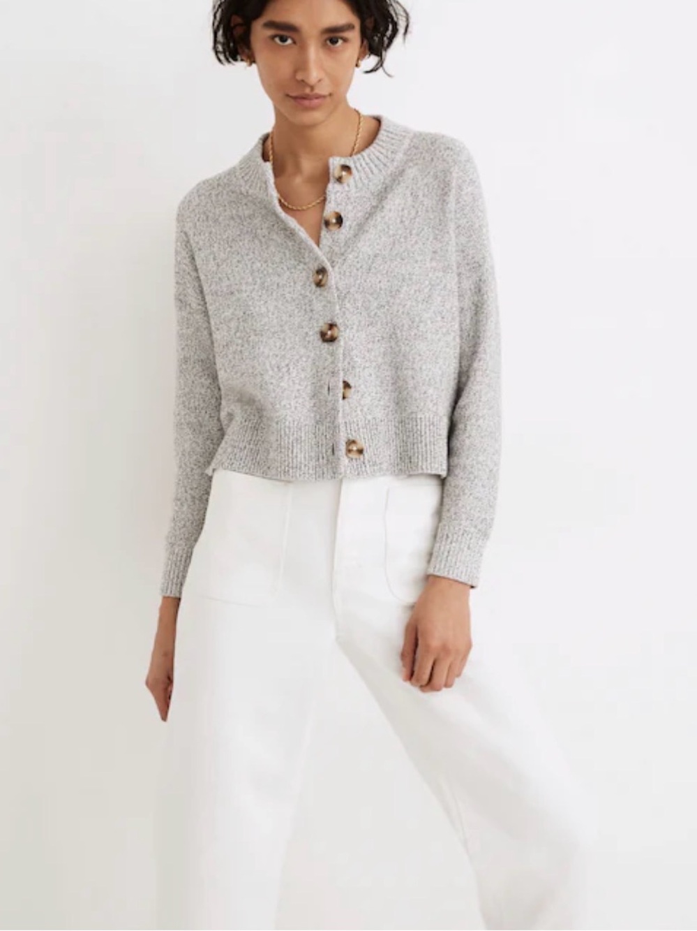 Madewell Light Heather Gray Button-Front Cardigan Sweater